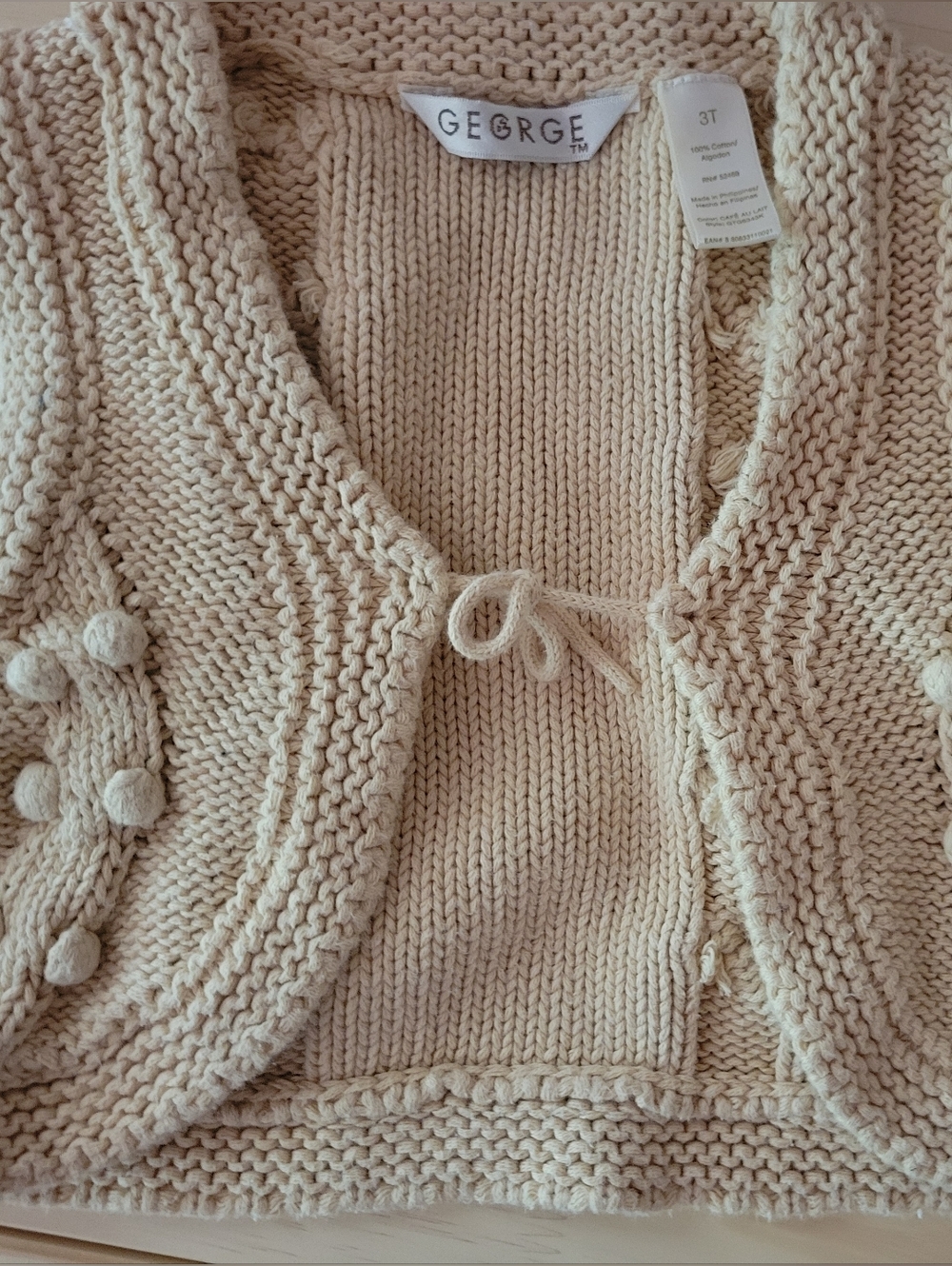 George Cream Knit Pom-Pom Vest 3-T